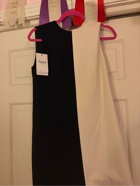Theory Black and White Sleeveless Color-Block Dress